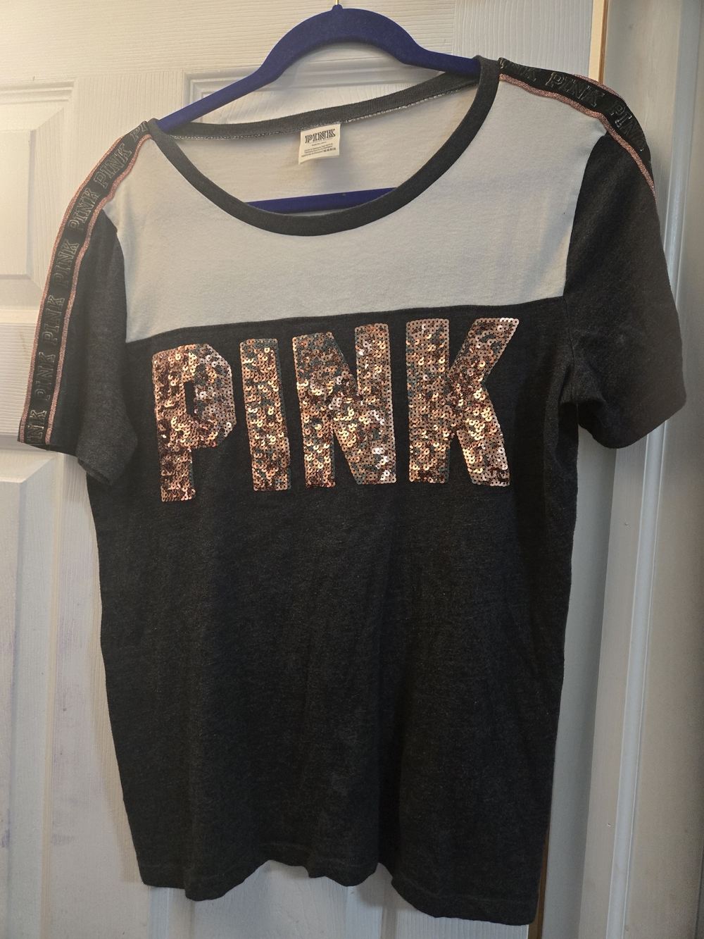 Victoria's Secret PINK Short Sleeve T-shirt with Rose Gold Sequin Logo